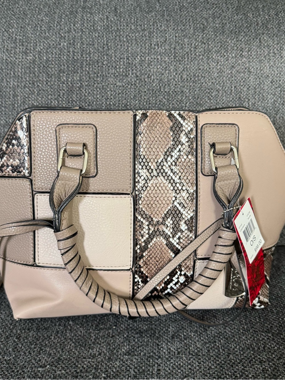Carlos Santana Women's Taupe Faux Leather Shoulder Bag NWT Multiple Sections